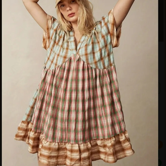 GORGEOUS Multi Color Plaid Patchwork Dress - Picture 4 of 8